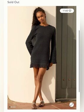 Textured Black Fringe-Hem Mini Dress - Women